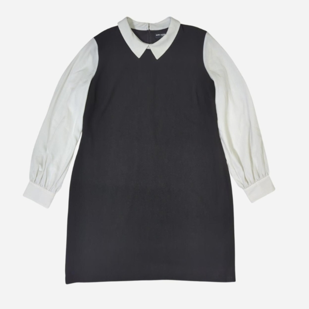 Karl Lagerfeld black and white collared dress with long sleeves Tag Size 16